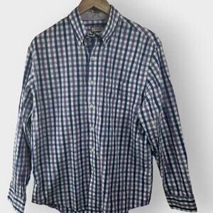 IZOD Checkered Collared Long Sleeve Button Down Shirt Size Med Preppy Workwear